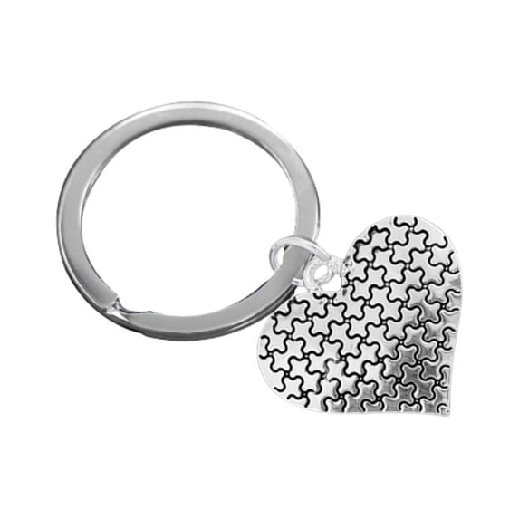Silver Autism Awareness Puzzle Piece Heart Split Style Key Chains