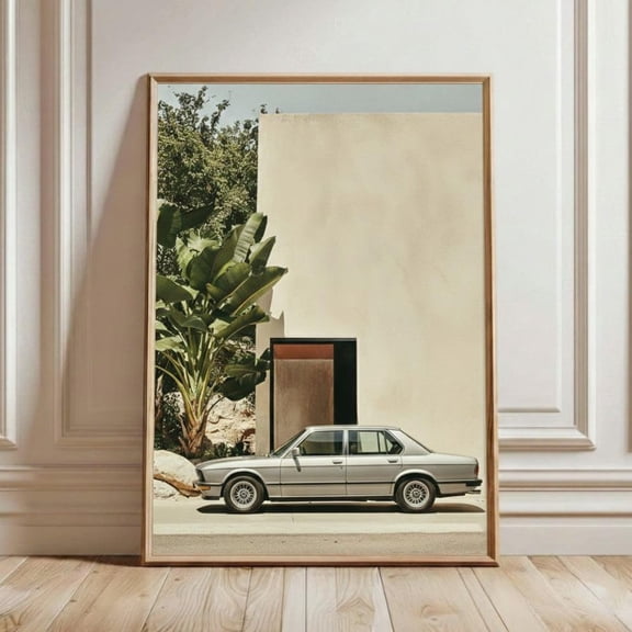 Silver BMW E28 Art Print Minimalist Villa Car Poster Vintage European Decor