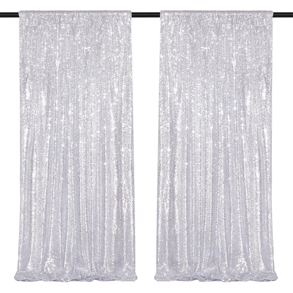 Silver Backdrop Curtains 2 Pieces 5FTx10FT Sequin Backdrop Decor for Party Wedding Christmas Background