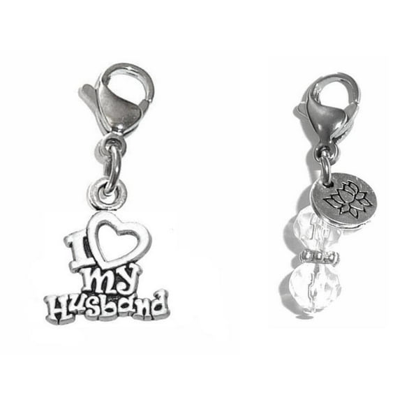 Silver Bag Charms by Hidden Hollow Beads – Purse And Backpack Charms, Zipper Pull Charms, Easy Clip On Charms For Necklaces And Bracelets - I Love My Husband Charm