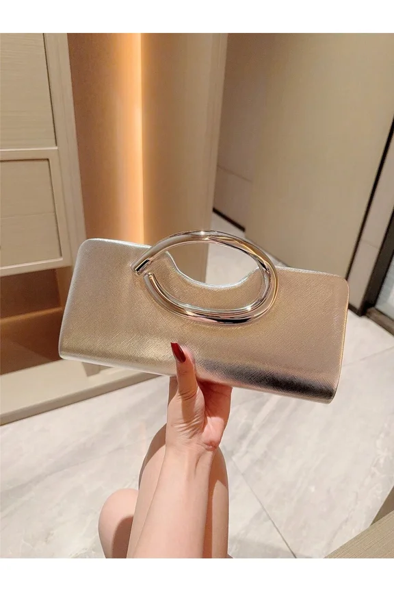 Silver Bag With Polished Oval Metal Frame Evening Handbag For Women