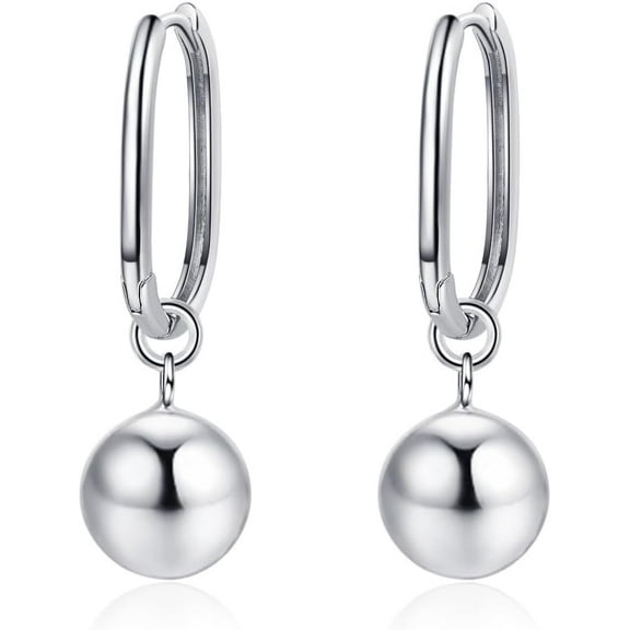 Silver Ball Leverback Earrings for Women White Gold Ball Dangle Earrings Polished Ball Drop Earrings Small Round Ball Beads Earrings Hypoallergenic Jewelry