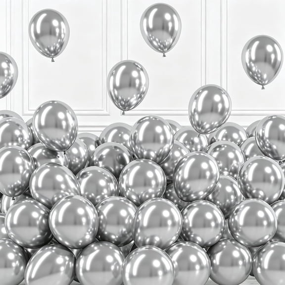 Silver Balloons, 50Pack 5 Inch Small Mini Metallic Chrome Silver Latex Party Balloons for Graduation Prom New Year Birthday Wedding Bachelorette Disco Party Decorations Supplies