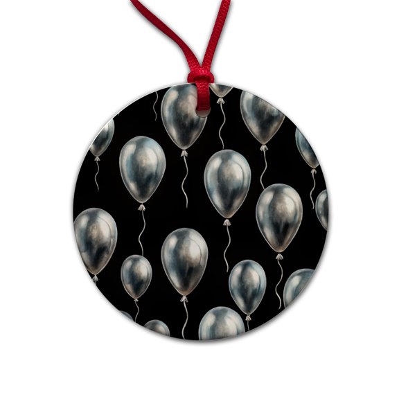 Silver Balloons Black Background Birthday Anniversary Christmas Tree Holiday Round Ceramic Ornament