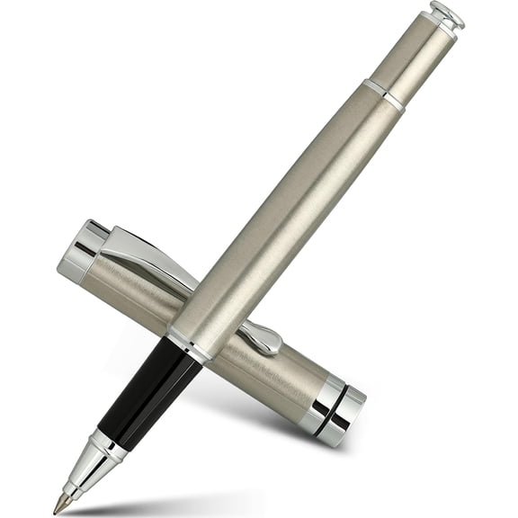 Silver Ballpoint Pens, Stainless Steel Body, Smooth Writing Experience, Dishwasher Safe, Gift Box with Extra Refill