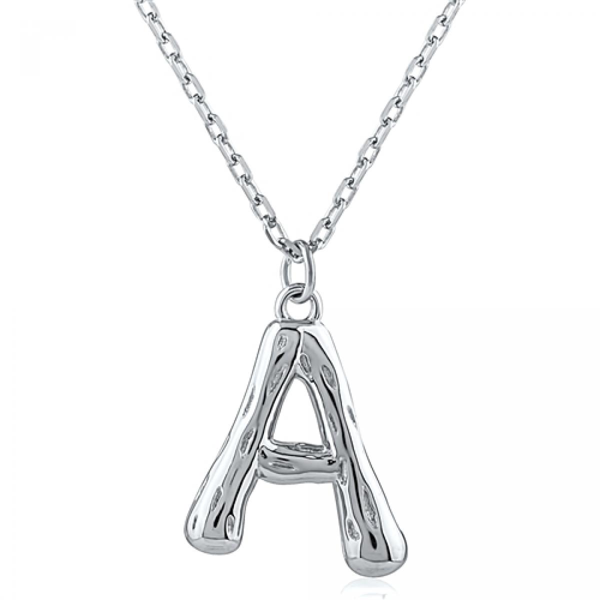 Silver Bamboo Initial . Letter A Necklace