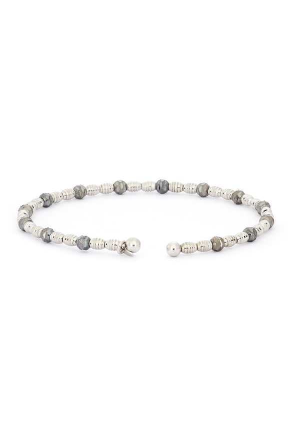Silver Bangle with Oval and Round Faceted Beads in Various Metal Plate Options