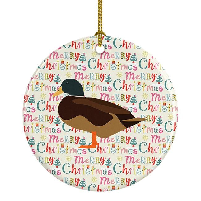 Silver Bantam Duck Christmas Ceramic Ornament 2.8 in x 2.8 in