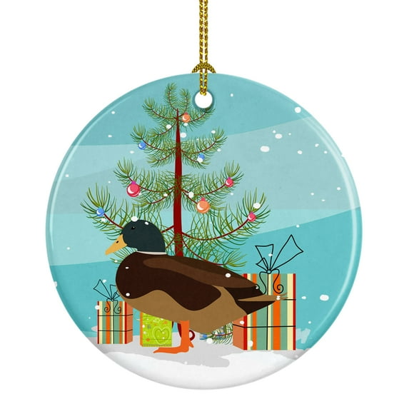 Silver Bantam Duck Christmas Ceramic Ornament