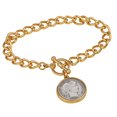thumbnail image 1 of Silver Barber Dime Goldtone Coin Toggle Bracelet, 1 of 5