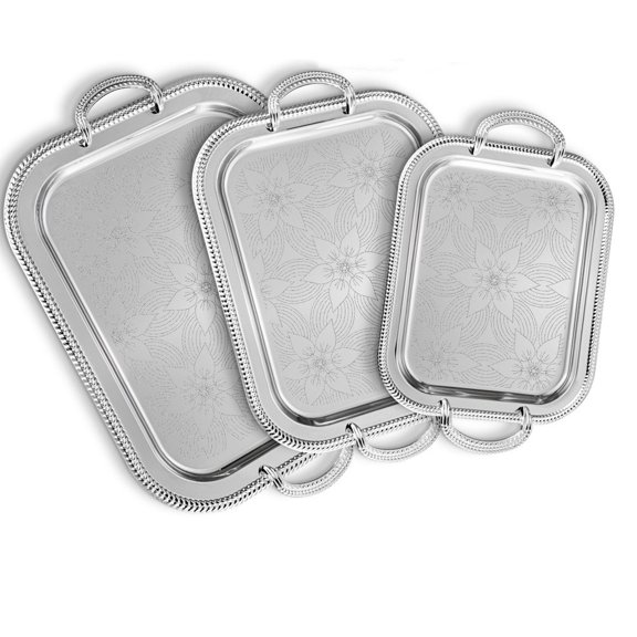 Silver Baroque Style Iron Serving Tray Rectangular Dessert Plate Coffee Cup