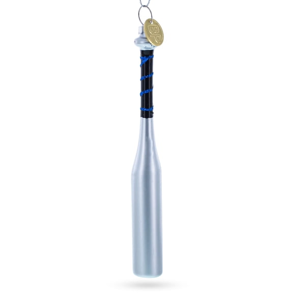 Silver Baseball Bat Glass Christmas Ornament