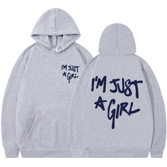 Silver Basic A Girl Printed Casual Street Hip-hop Hoodie 2XL,LightGrey-1