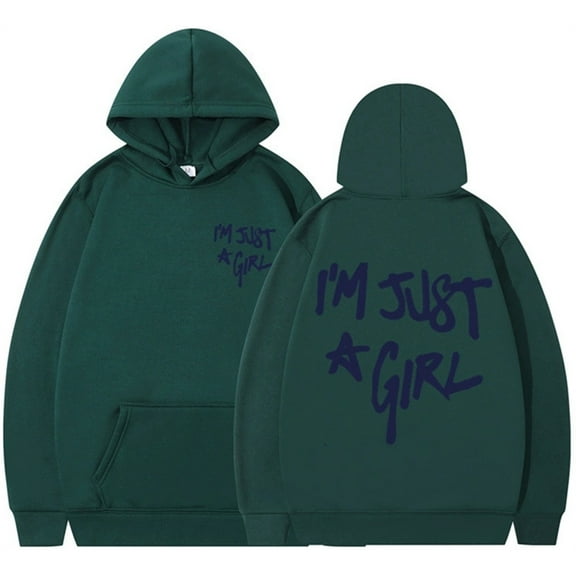 Silver Basic A Girl Printed Casual Street Hip-hop Hoodie M,Green-1