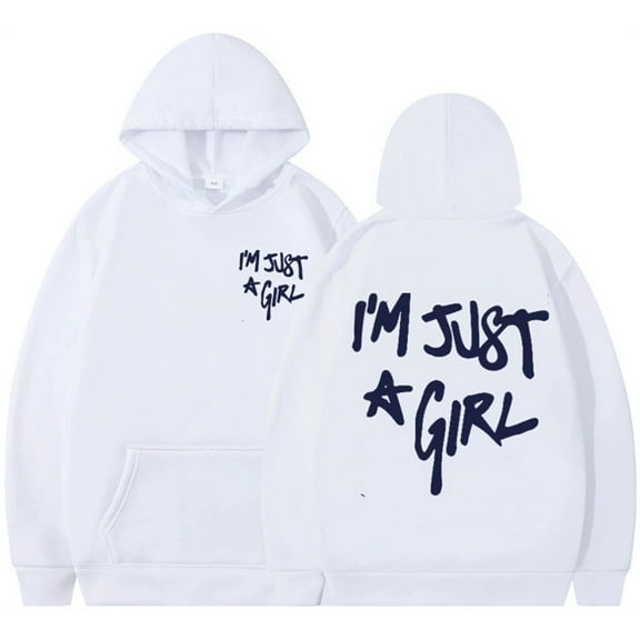 Silver Basic A Girl Printed Casual Street Hip-hop Hoodie M,White-1