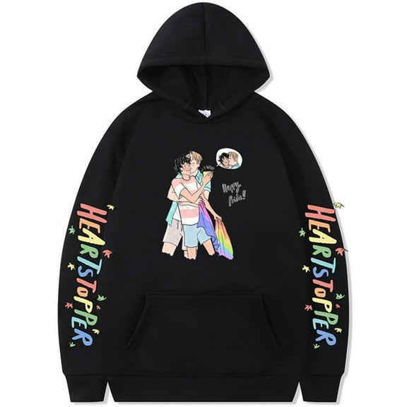 Silver Basic Adult Heart Embrace Manga Printed Hoodie Loose Top With Hat 3XL,Black-1