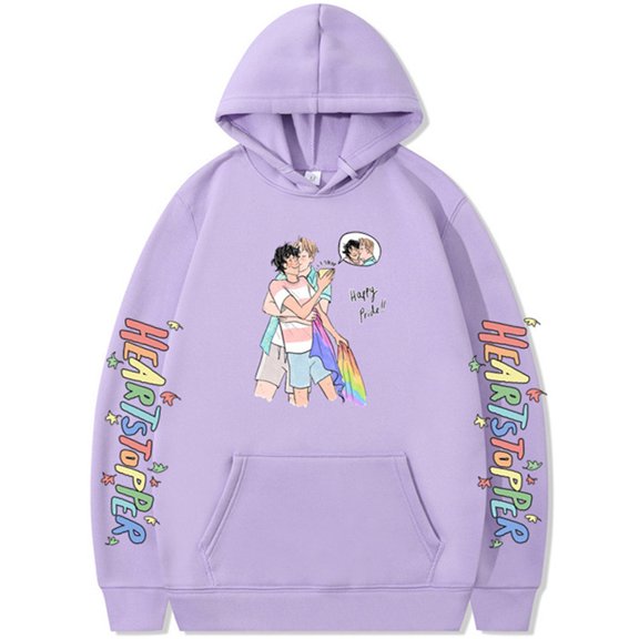 Silver Basic Adult Heart Embrace Manga Printed Hoodie Loose Top With Hat 3XL,LightPurple-1