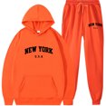 thumbnail image 1 of Silver Basic Adult Men's And Women's Solid Color New York Printed Hoodie Pants Sports Leisure Set L,JuBlack-1, 1 of 1