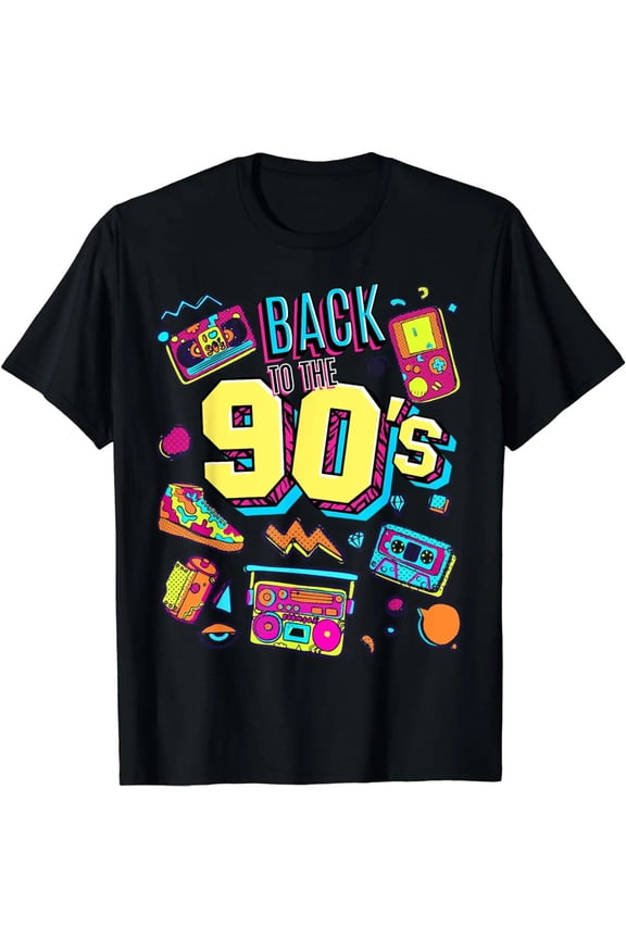 Adult Returns To 90s Summer Printed Street Hip Hop Short sleeved T-shirt 2XL,Black-1
