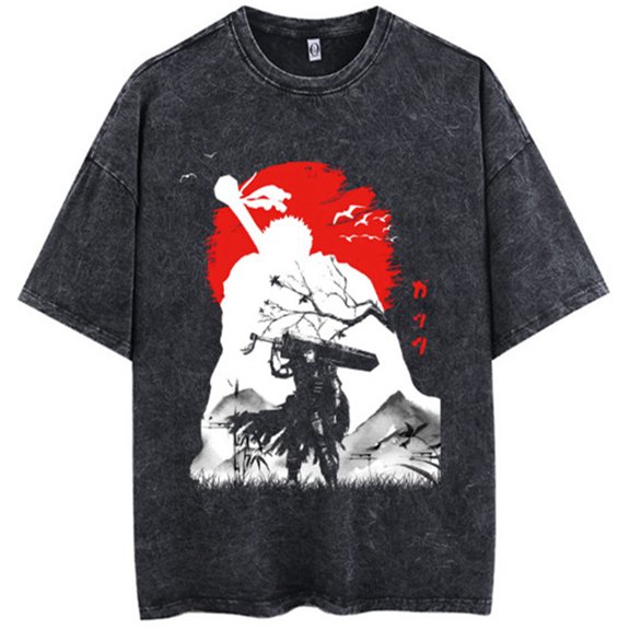 Silver Basic Adult Summer Dark Retro Anime Printed Hip Hop Short Sleeve Top 2XL,FUGUF-1