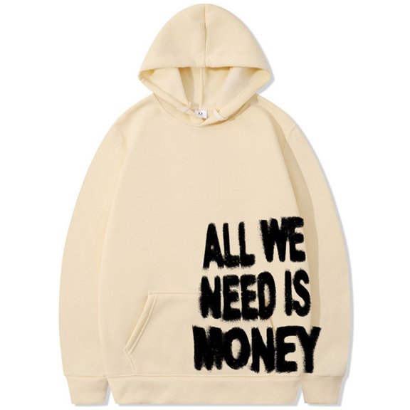 Silver Basic All We Need Is Money All Gender Hoodie with Long Sleeves Funny Prints Sweatshirt Y2K Hoodie L,KQBlack-1