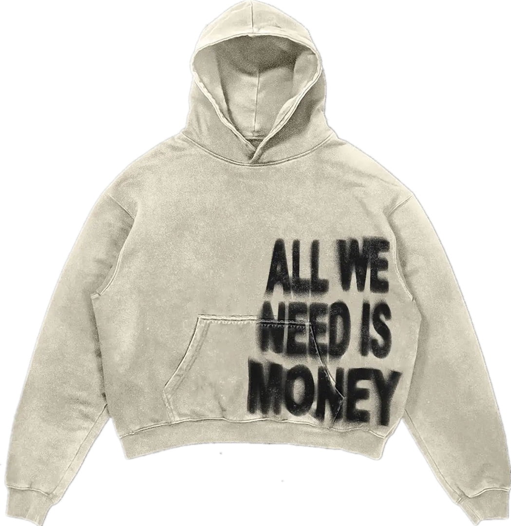Silver Basic All We Need Is Money Hoodie for Men Women Funny All We Need Is Love Prints Sweatshirt Y2K Hoodie M Apricot 1