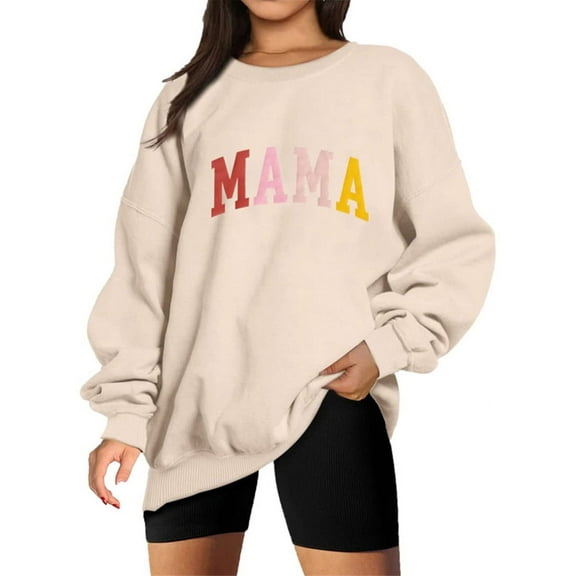 Silver Basic Baggy Hoodie Women Y2K Mama Mommy Prints Funny Long Sleeve Sweatshirt Oversized Sweatshirt Women M,Apricot-1