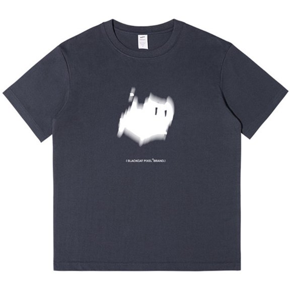Silver Basic Cat Enthusiast T-shirt, Men's And Women's Pure Cotton Short Sleeved Fashionable Casual Round Neck Pixel Cat Printed Summer T-shirt S,DarkGrey-1