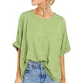 thumbnail image 1 of Silver Basic Cotton Blend Macaron Color T-Shirt Womens Top Casual Loose 3/4 Sleeve Sports Oversized Top L,Green-1, 1 of 2