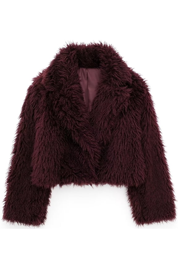 Elegant Womens Faux Fur Coat for Winter Fashion - Warm & Soft L,Wine-1