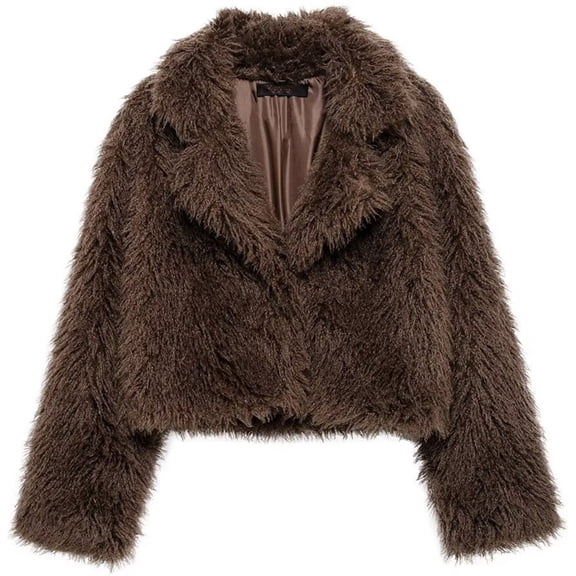 Silver Basic Elegant Womens Faux Fur Coat for Winter Fashion - Warm & Soft M,Brown-1