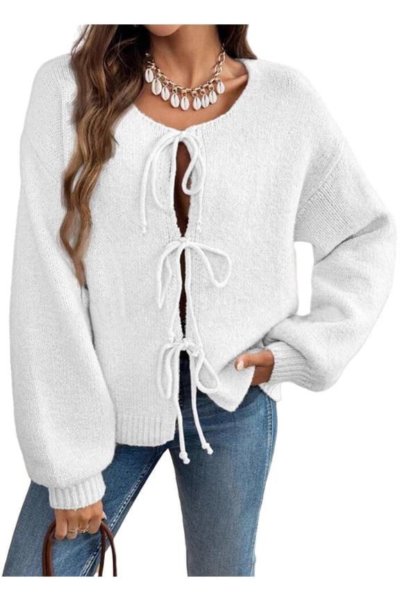 Elegant Womens Long Sleeve Knit Sweater Cardigan Jacket 2XL,WHite-1