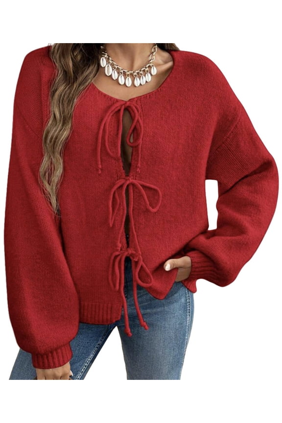 Elegant Womens Long Sleeve Knit Sweater Cardigan Jacket S,Red-1