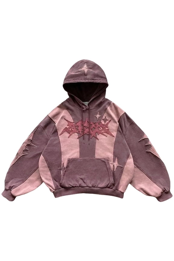 Gothic Embroidered Streetwear Sweatshirt - Y2K Retro Pullover Top M,Purple-1