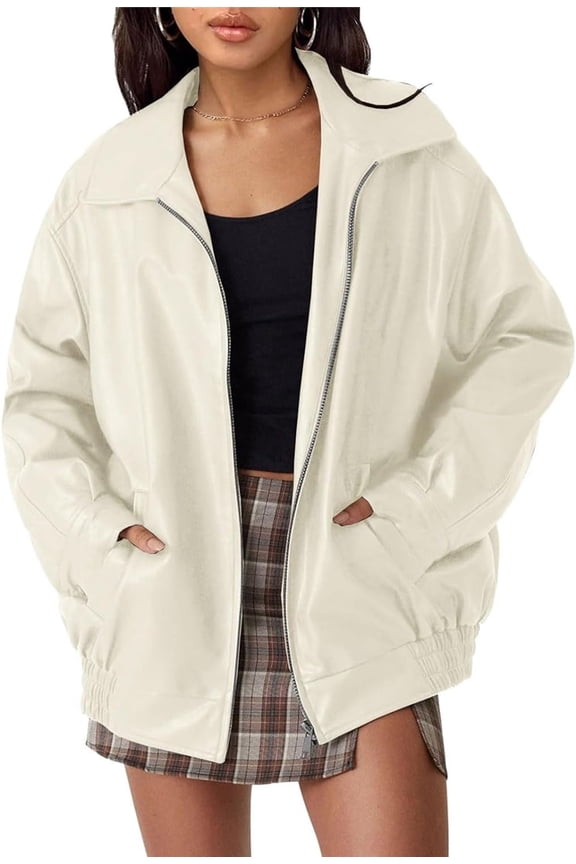 Jacket For Women Lightweight Windproof Oversized Hip-Hop Motorcycle Jacket Coat Boyfriend Outerwear 2XL,Apricot-1