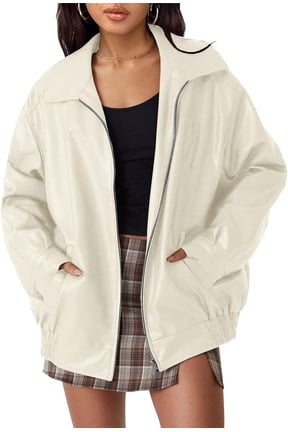 Jacket For Women Lightweight Windproof Oversized Hip-Hop Motorcycle Jacket Coat Boyfriend Outerwear L,Apricot-1