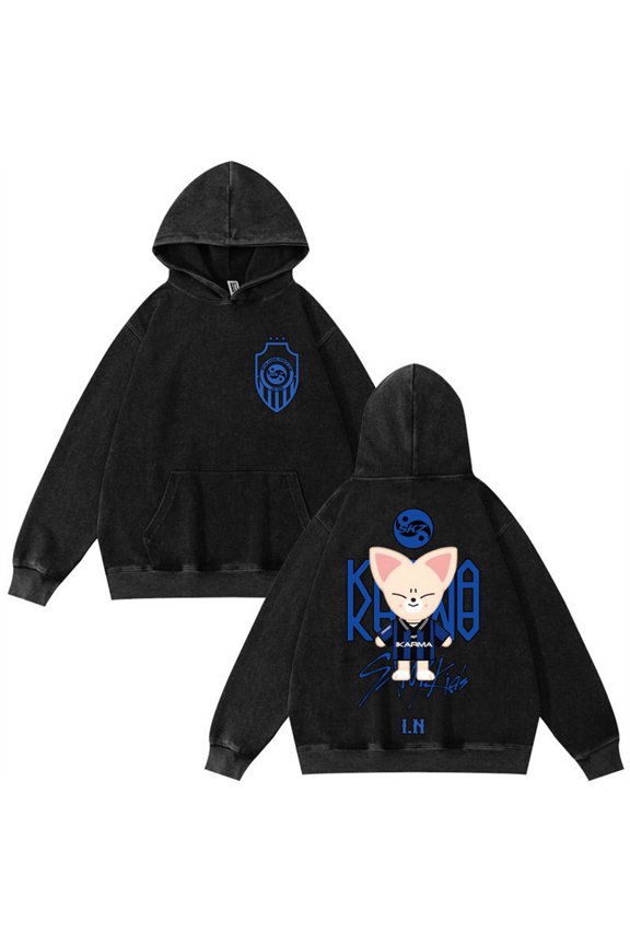 KPOP Cute Logo Men's and Women's Autumn Black Sports Hoodie M,Black1-1