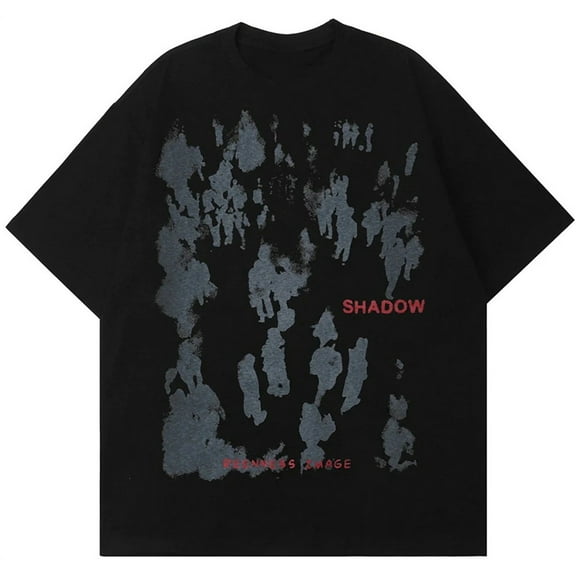 Silver Basic Loose Simple Tee Tops for Women and Men Oversized T Shirts Shadow Printed Dark Retro top Casual and Fashionable Summer T-Shirt XL,Black-1