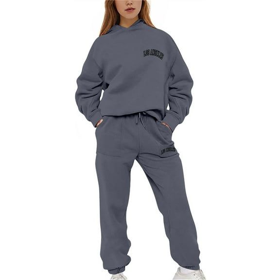 Silver Basic Los Angeles LOGO Men's and Women's Sports 2-piece Jogging Lightweight Long Sleeve Hoodie And Pants S,DeepGrey-1