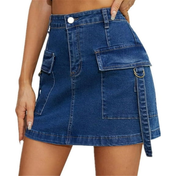 Silver Basic Low Waist Pure Cotton For Women Girls Mini Skirt Y2K Denim Short Skirt XL,Blue-1