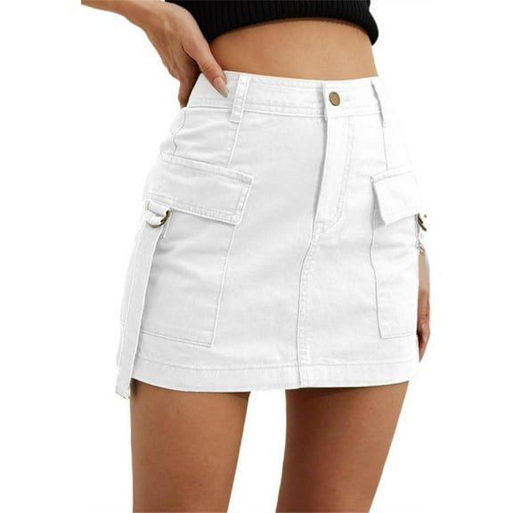 Silver Basic Low Waist Pure Cotton For Women Girls Mini Skirt Y2K Denim Short Skirt XL,White-1