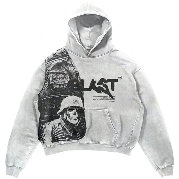 Silver Basic Men And Women Hoodies Gothic Streetwear Long Sleeved Pullover Y2k Grunge Retro Hoodies Jacket Unisex Sweatshirt 2XL,Grey-1