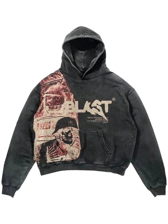 Men And Women Hoodies Gothic Streetwear Long Sleeved Pullover Y2k Grunge Retro Hoodies Jacket Unisex Sweatshirt L,Black-1