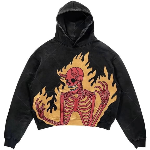 Silver Basic Men And Women Hoodies Gothic Streetwear Long Sleeved Pullover Y2k Grunge Retro Hoodies Jacket Unisex Sweatshirt M,Fire-1