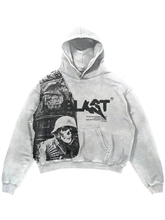 Men And Women Hoodies Gothic Streetwear Long Sleeved Pullover Y2k Grunge Retro Hoodies Jacket Unisex Sweatshirt S,Grey-1