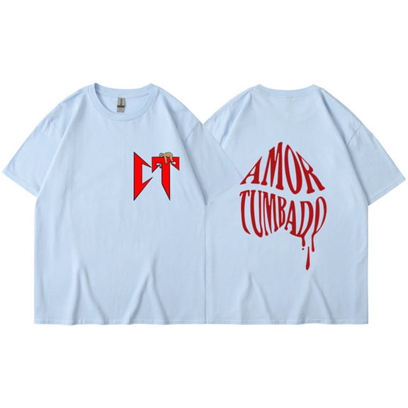 Silver Basic Men's And Women's Amor Printed Pure Cotton Casual Hip-hop Oversized Streetwear T-shirt L,LightBlue-1