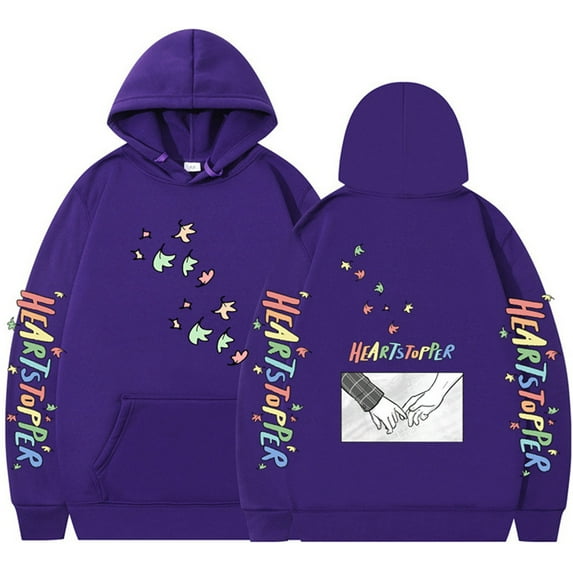 Silver Basic Men's Hoodie Nick And Charlie Y2K Harajuku Style Streetwear Pullover With Manga Print Pattern 3XL,Purple-1