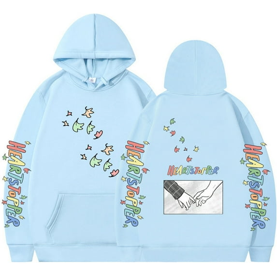 Silver Basic Men's Hoodie Nick And Charlie Y2K Harajuku Style Streetwear Pullover With Manga Print Pattern XL,SkyBlue-1