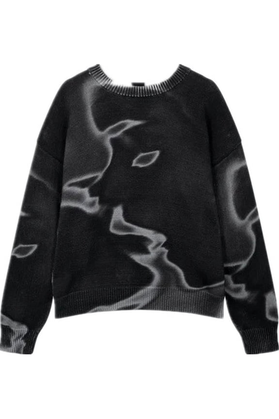 Men's Oversized Sweater,Adult Harajuku Style Facial Print Fashion Trend Pullover XL,Black-1