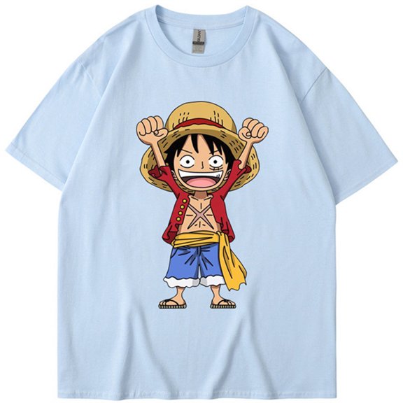 Silver Basic Men's Round Neck Short Sleeved Anime Character Cotton T-shirt With Printed Casual Daily Top XL,LightBlue-1